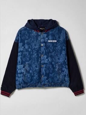 Teddy Fresh Blue Bear Print Hooded Snap Denim Jacket NWT 3XL